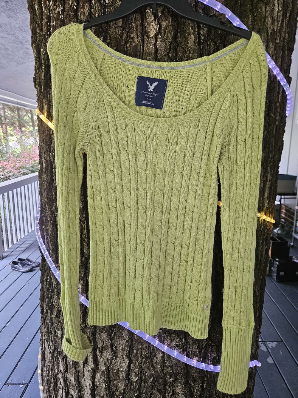 American Eagle Outfitters Lime Green Cable Knit Scoop Neck Sweater